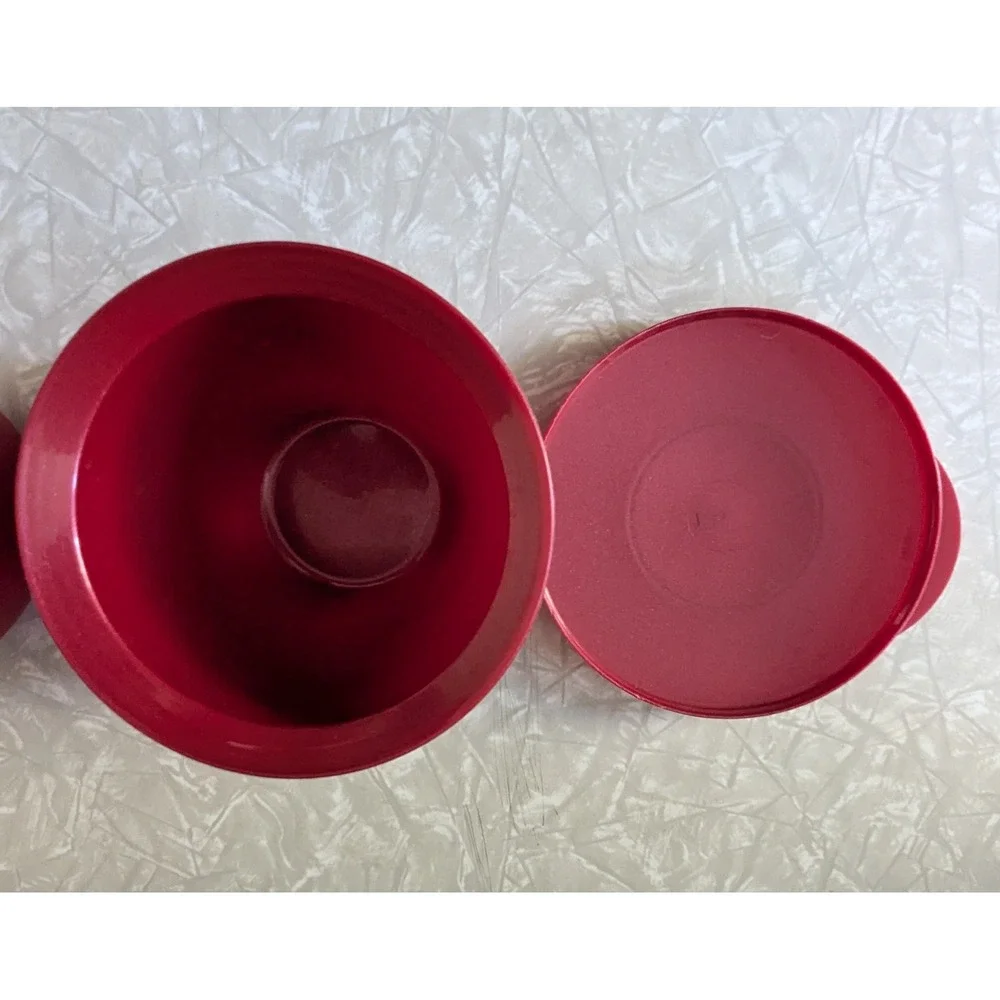 Tupperware 550ml Snack Cup Bowls with Lids Set of 2 Burgundy Red 3621B-5